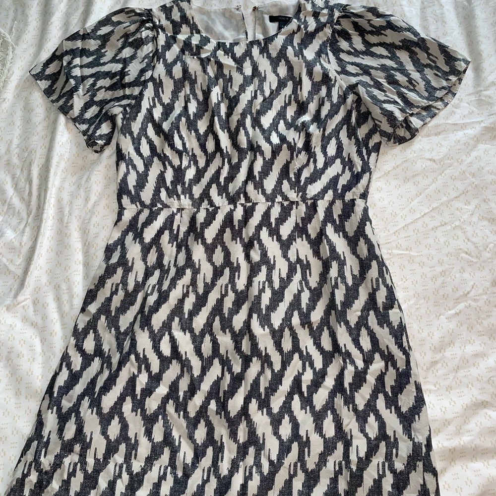 J. Crew Black and White Puff Sleeve Mini Dress